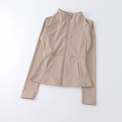 New Yoga Wear Ladies Coat round High Elastic Loose Exercise Yoga Fitness Long Sleeve Stand-Up Collar Yoga Tops